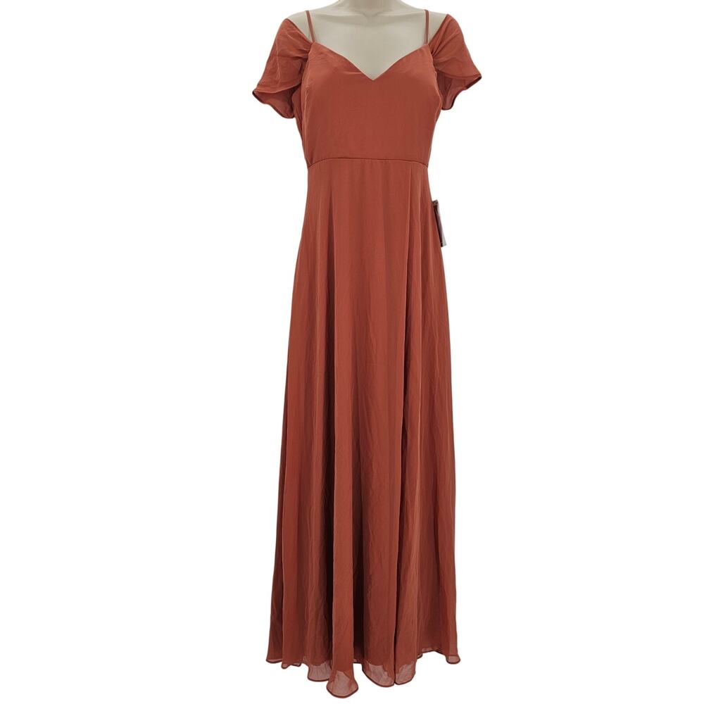 Birdy Grey Womans size S Devin Chiffon Formal Maxi Dress Gown Terracotta NEW